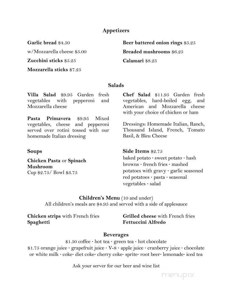 Villa Venafro Restaurant - Montague, MI menu_pic