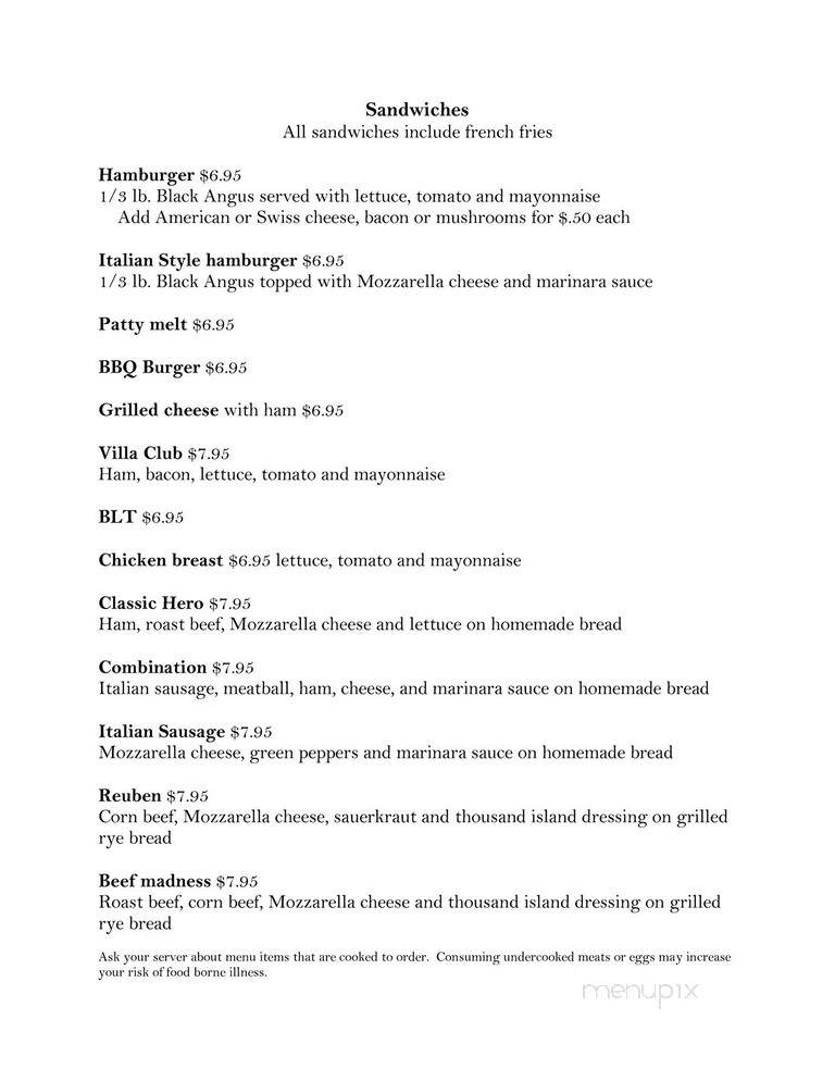 Villa Venafro Restaurant - Montague, MI menu_pic