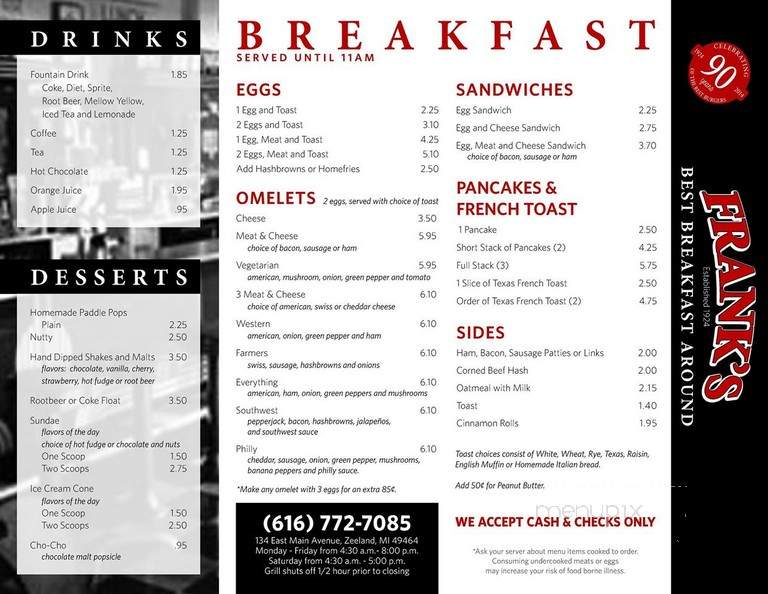 Frank's - Zeeland, MI menu_pic