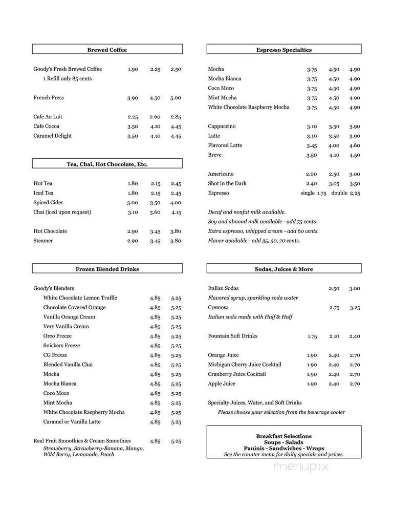 Goody's Juice & Java - Manistee, MI menu_pic