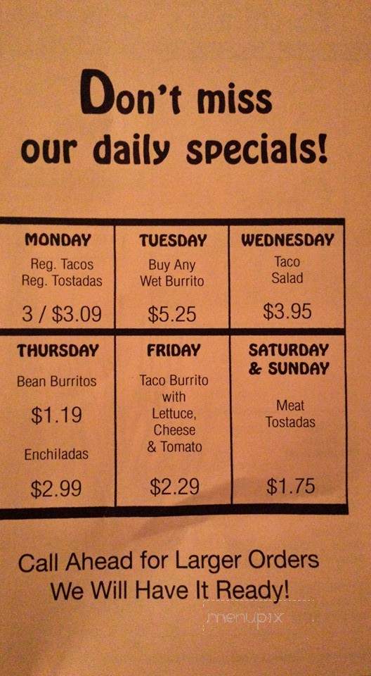Taco House - Traverse City, MI menu_pic