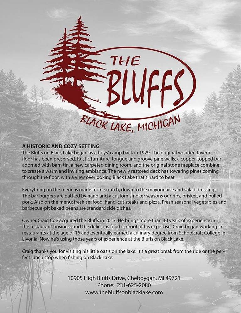 Bluffs Resorts - Cheboygan, MI menu_pic