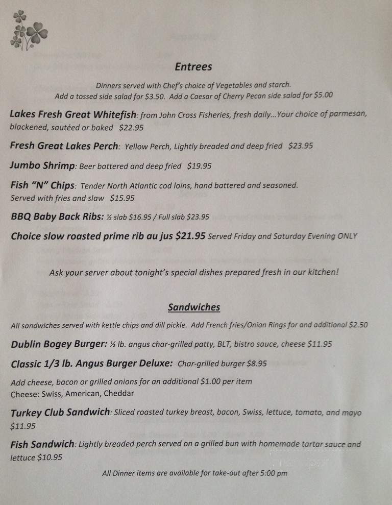Antrim Dells Restaurant - Ellsworth, MI menu_pic