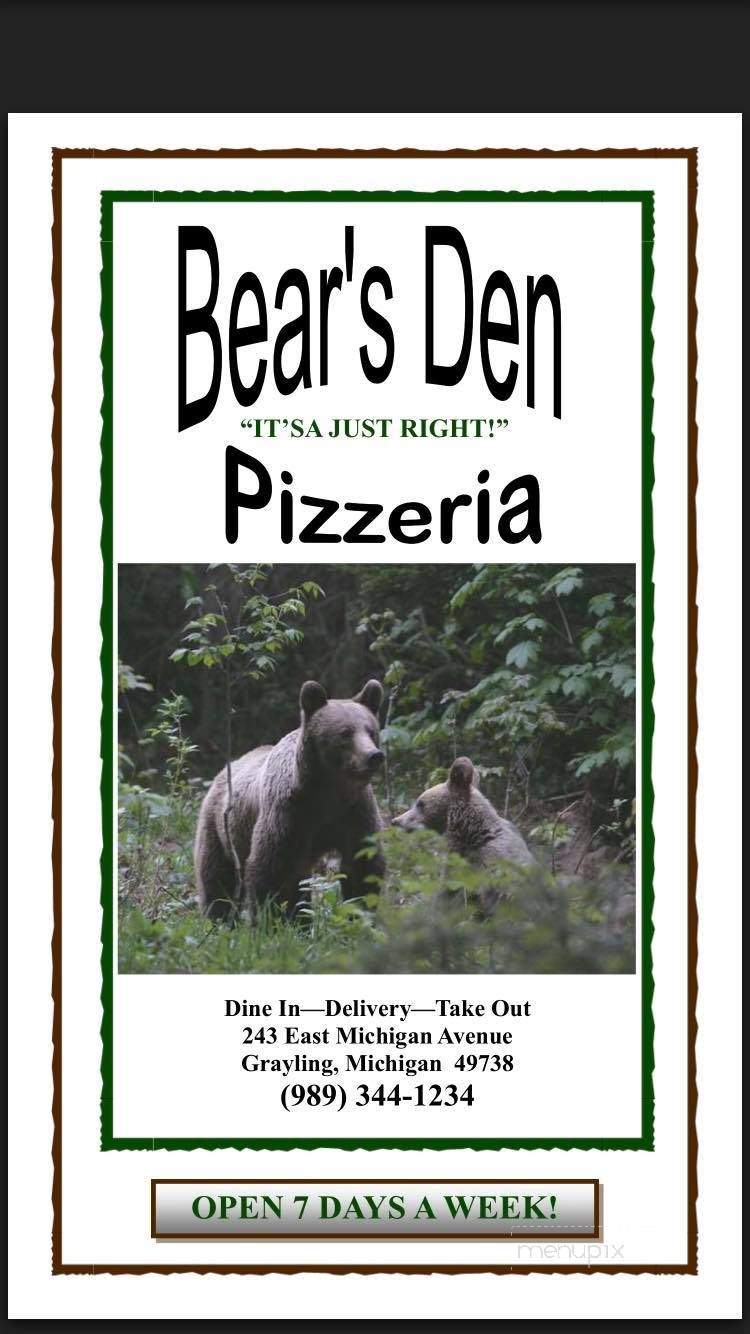 Bear's Den Pizzeria - Grayling, MI menu_pic