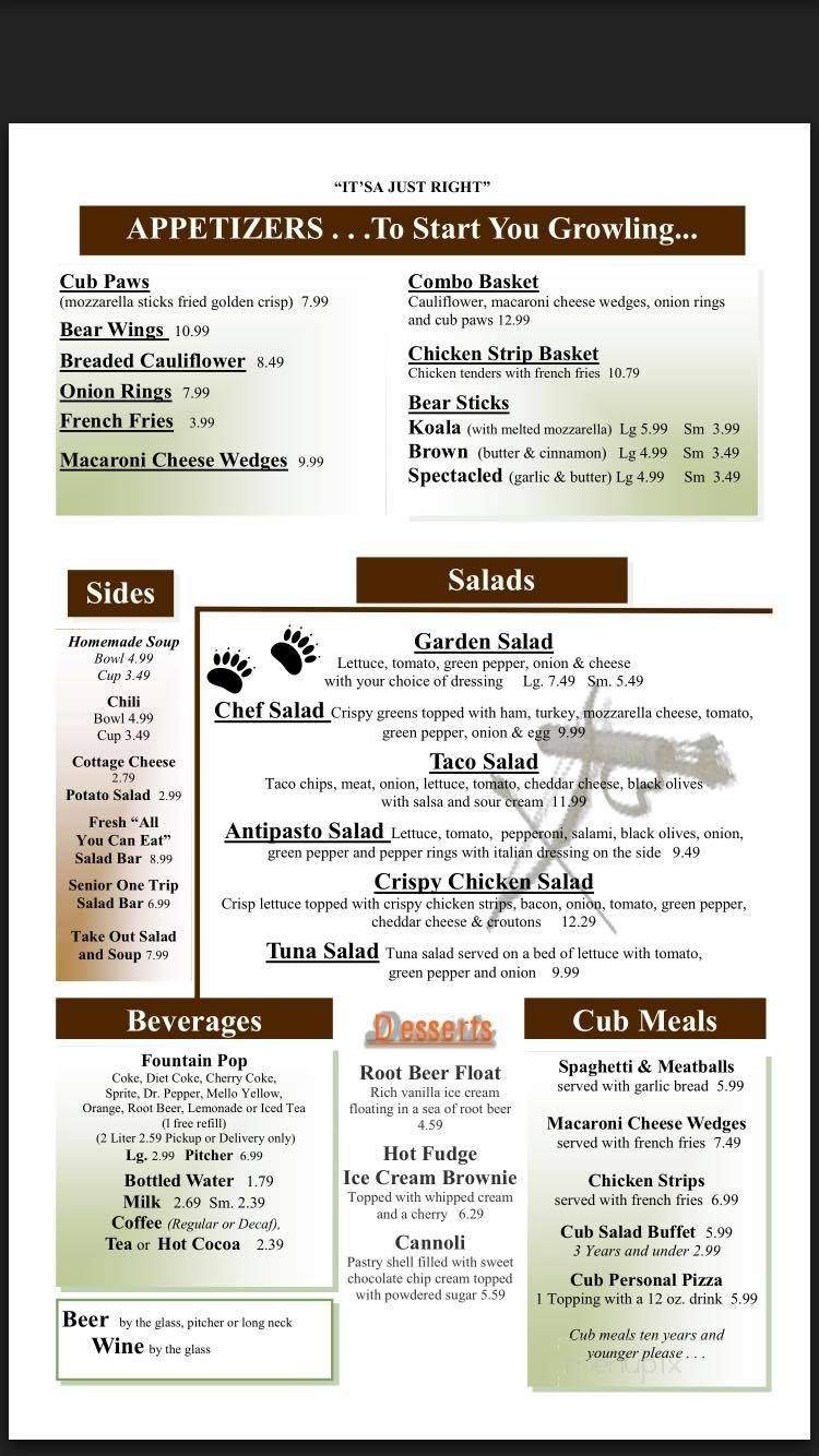 Bear's Den Pizzeria - Grayling, MI menu_pic