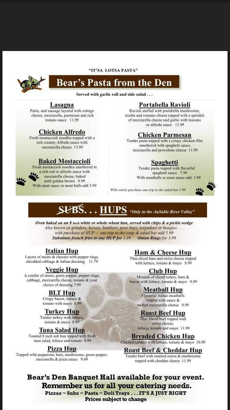 Bear's Den Pizzeria - Grayling, MI menu_pic