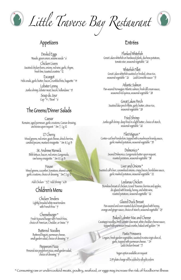 Little Traverse Bay Restaurant - Harbor Springs, MI menu_pic