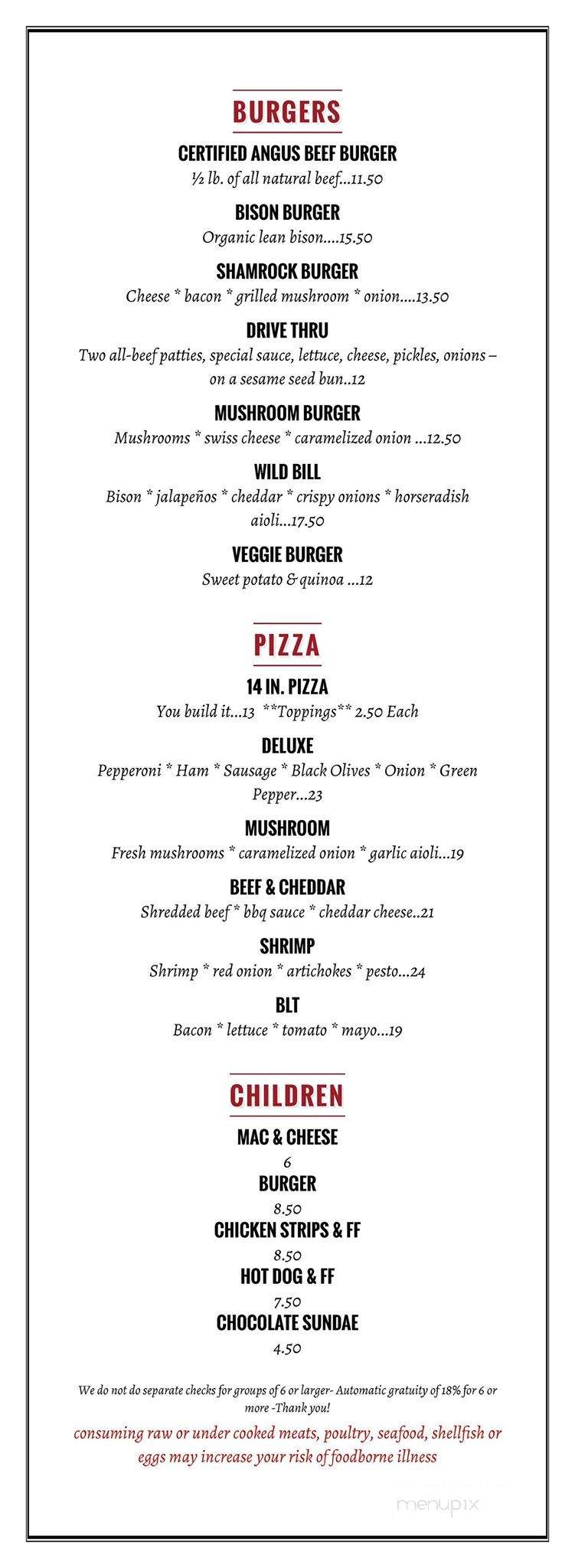Shamrock Bar & Restaurant - Beaver Island, MI menu_pic