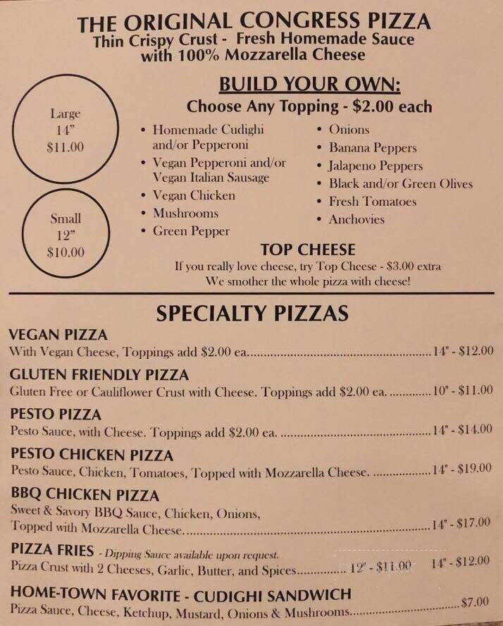 Congress Pizza - Ishpeming, MI menu_pic