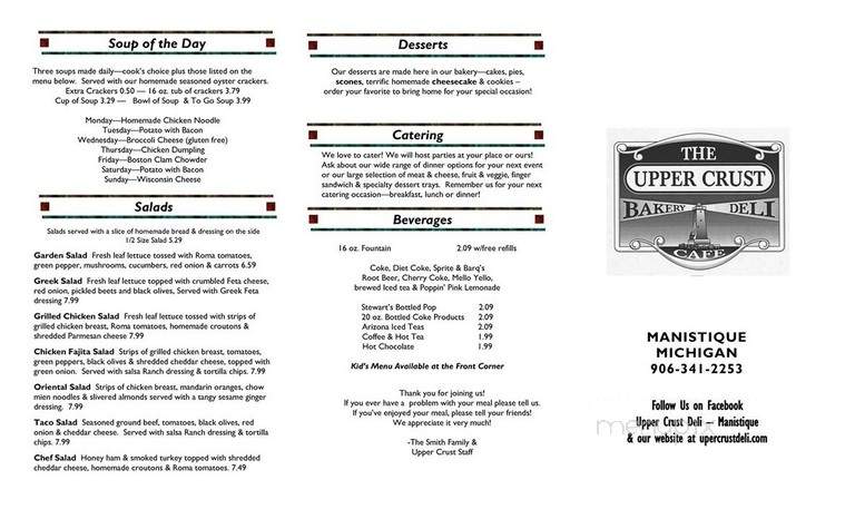 Upper Crust Cafe & Deli - Manistique, MI menu_pic