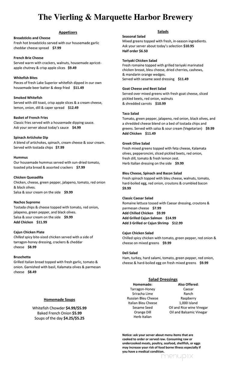 Vierling Restaurant & Brewery - Marquette, MI menu_pic