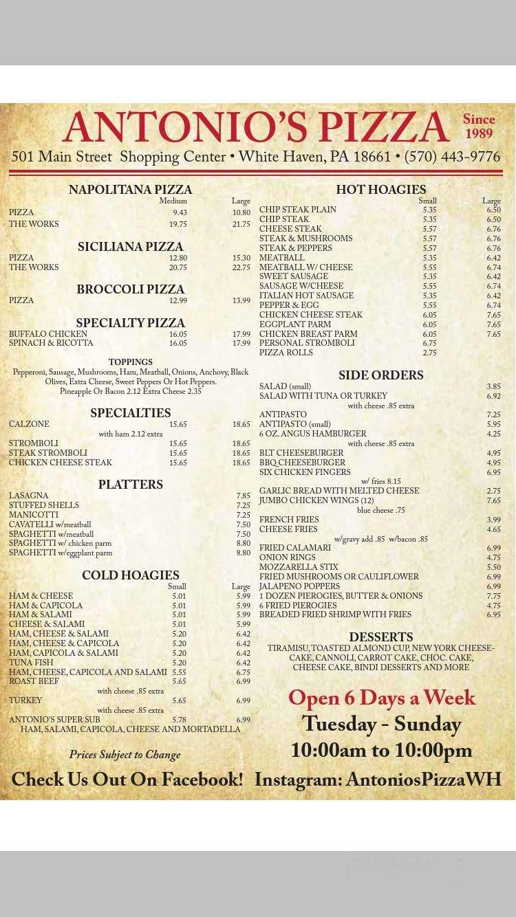 Antonio's Restaurant - White Pine, MI menu_pic