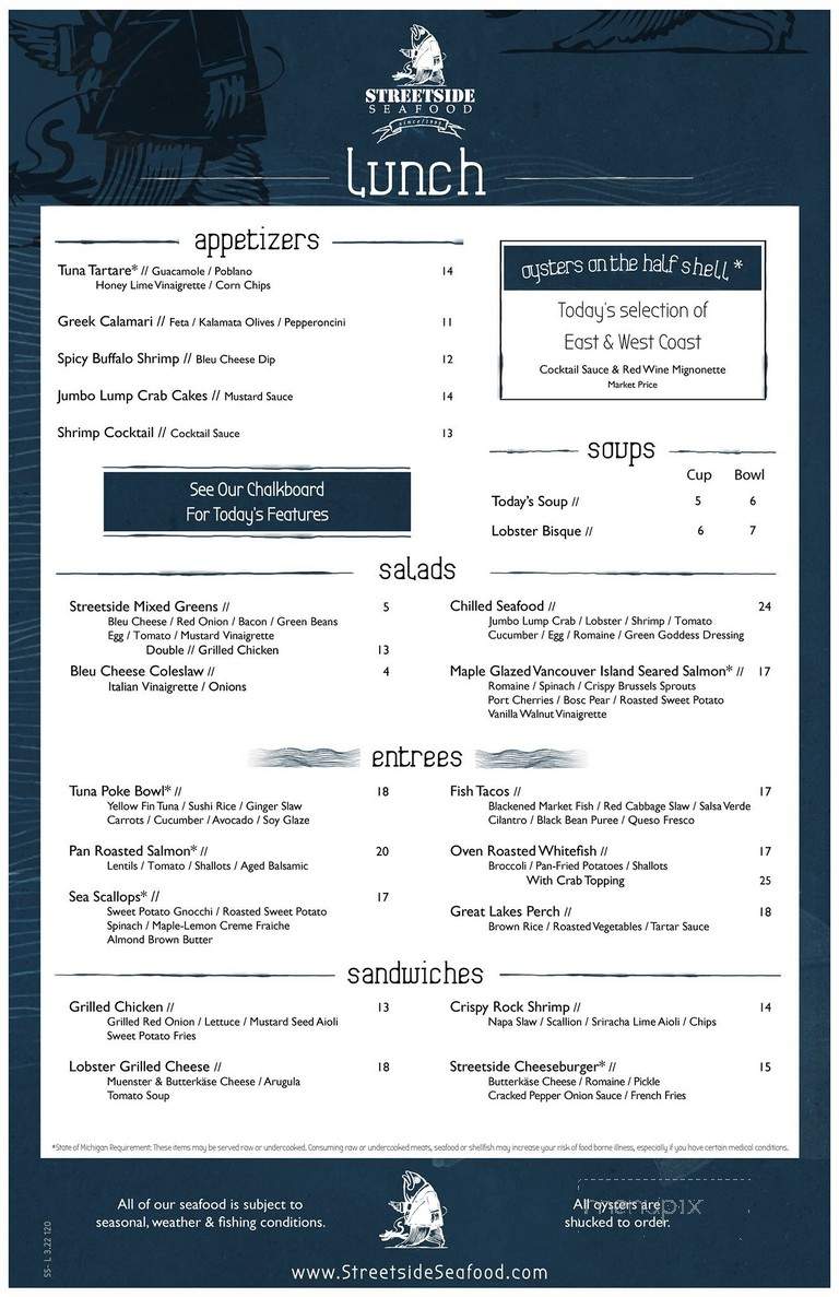 Streetside Seafood - Birmingham, MI menu_pic