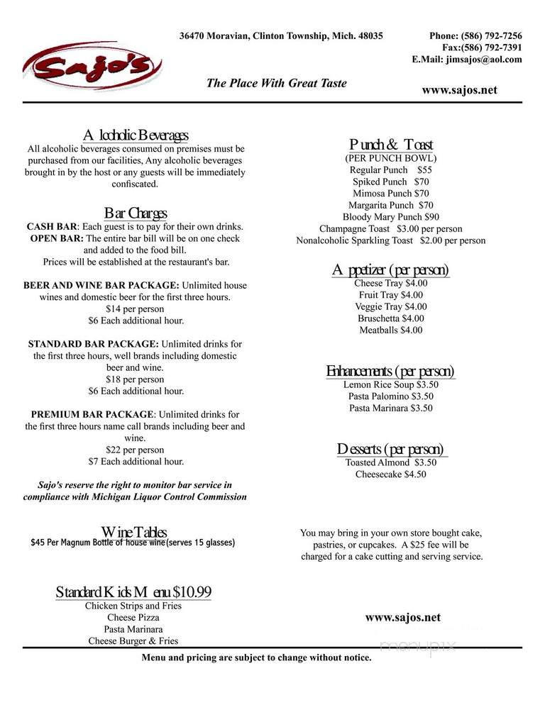 Sajo's Of Clinton - Clinton Township, MI menu_pic