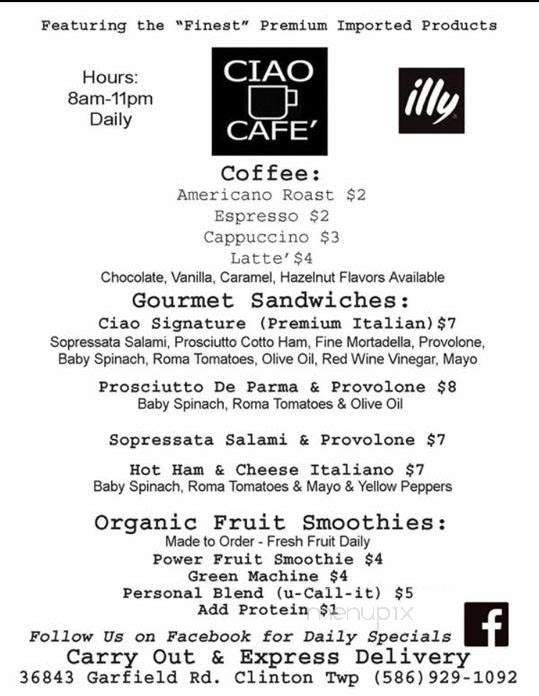 Ciao Coffee House - Clinton Township, MI menu_pic