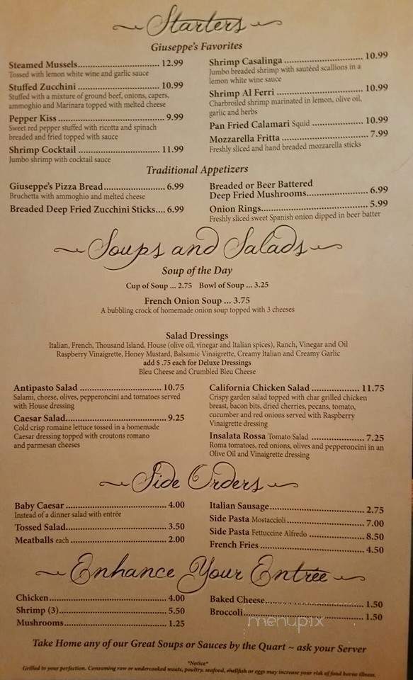 Giuseppe's Restaurant - Chesterfield, MI menu_pic