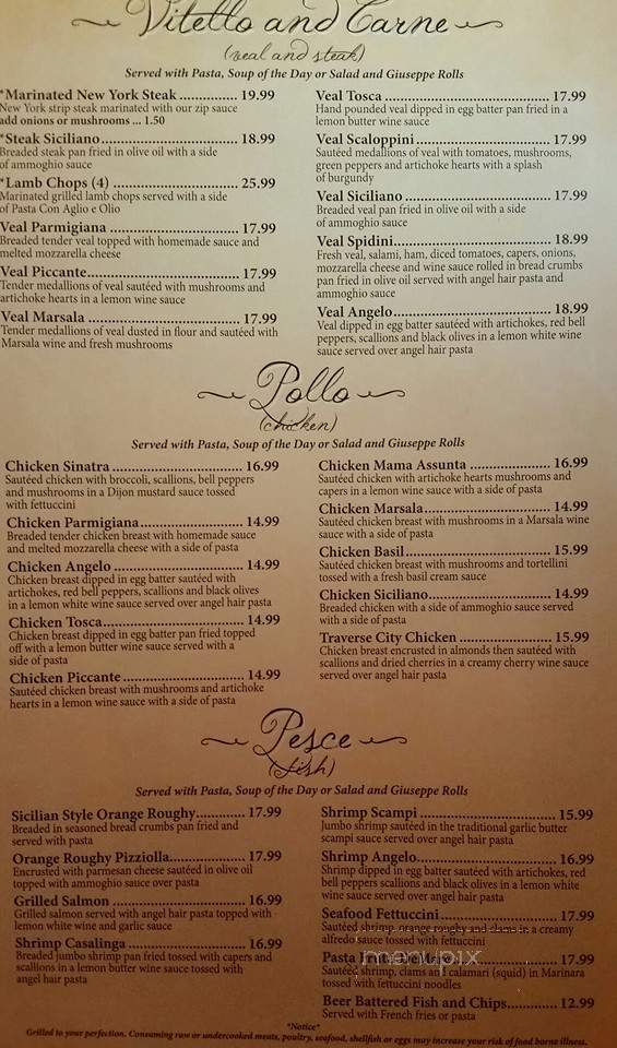 Giuseppe's Restaurant - Chesterfield, MI menu_pic