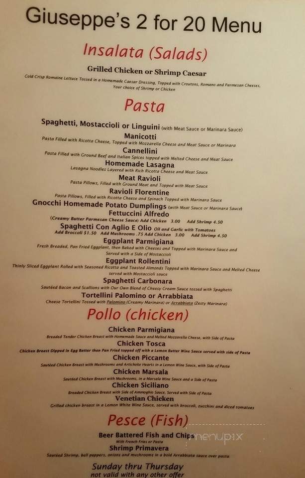 Giuseppe's Restaurant - Chesterfield, MI menu_pic