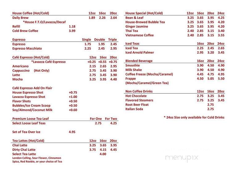 Bean & Leaf Cafe - Royal Oak, MI menu_pic