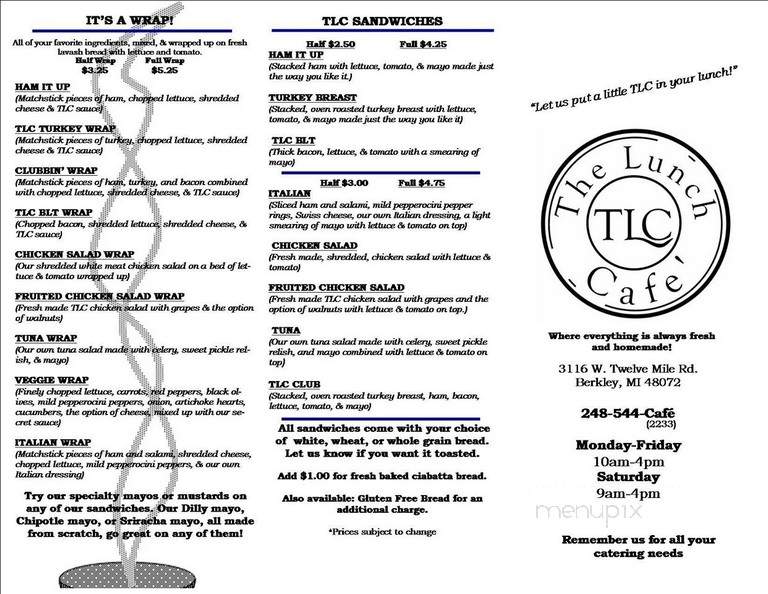 Lunch Cafe - Berkley, MI menu_pic
