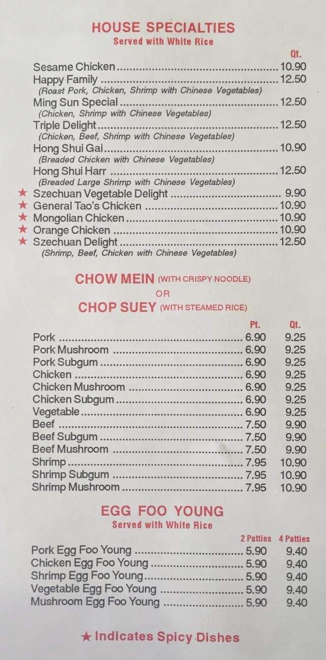 Ming Sun Restaurant - Melvindale, MI menu_pic
