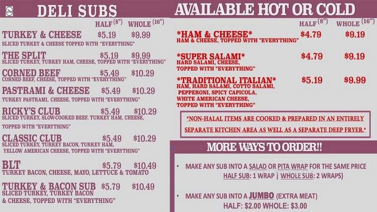 Ricky's Sub Shop - Dearborn, MI menu_pic