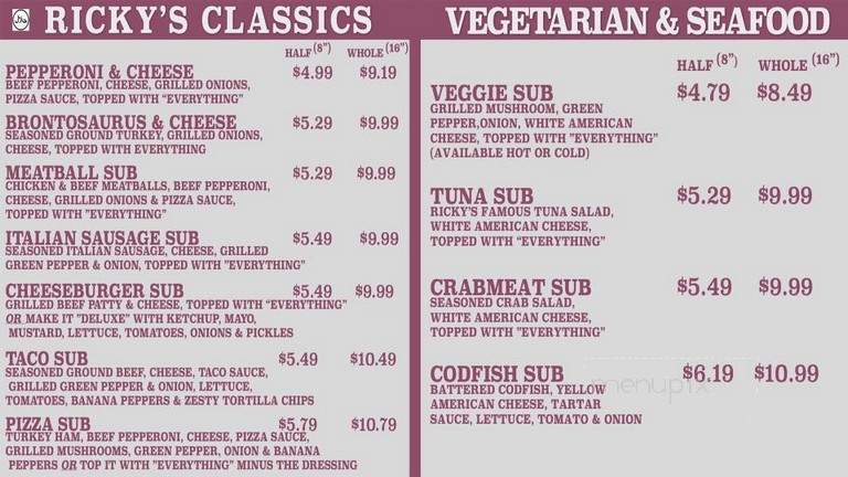 Ricky's Sub Shop - Dearborn, MI menu_pic