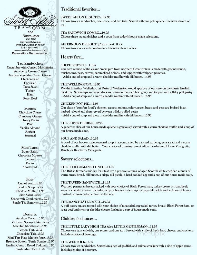 Sweet Afton Tea Room - Plymouth, MI menu_pic