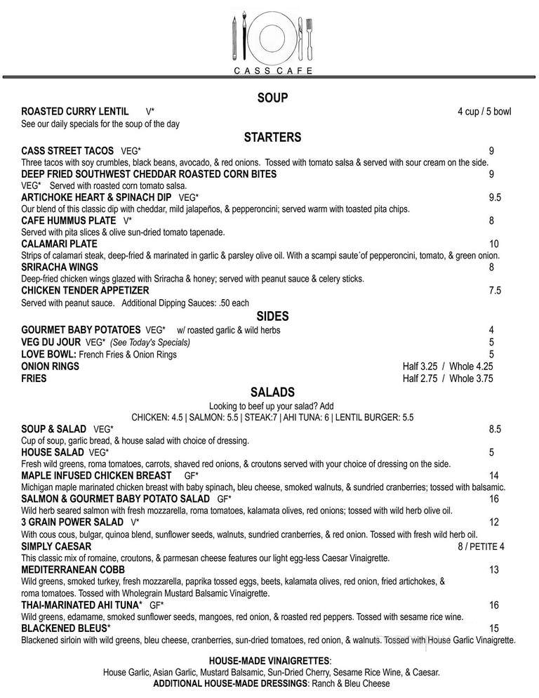 Cass Cafe - Detroit, MI menu_pic