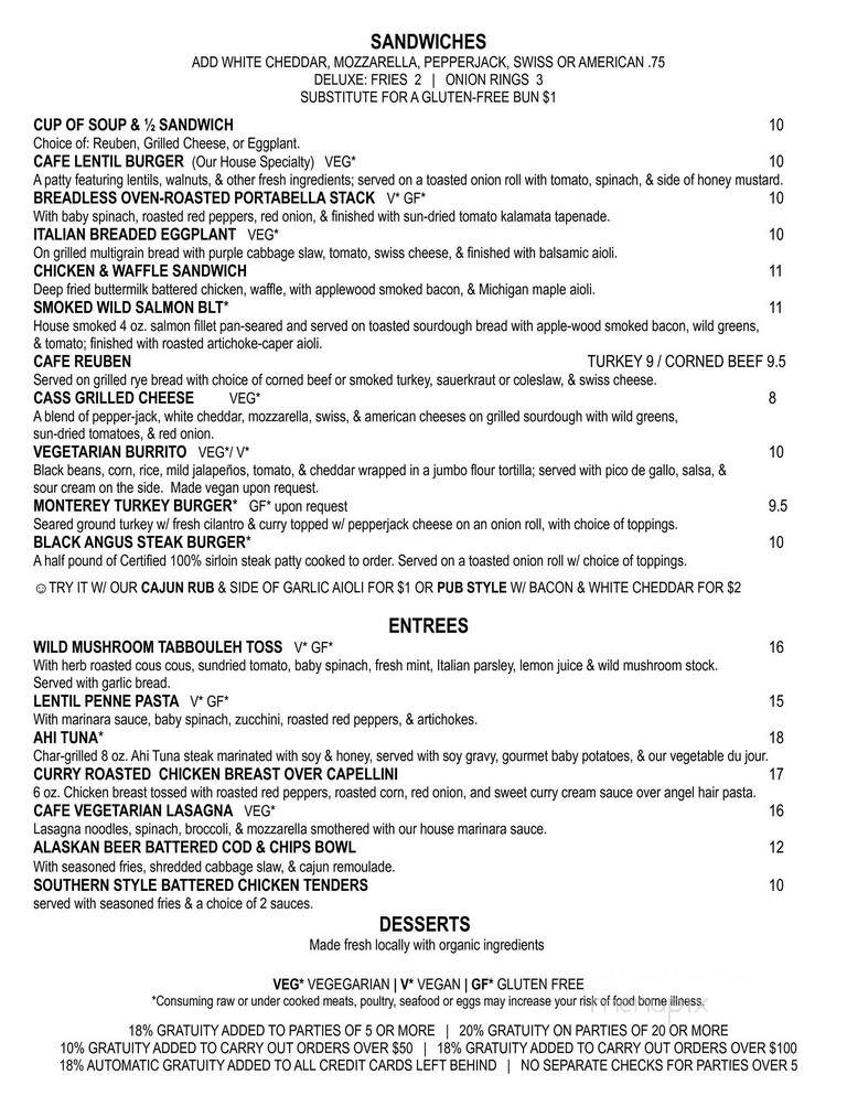 Cass Cafe - Detroit, MI menu_pic