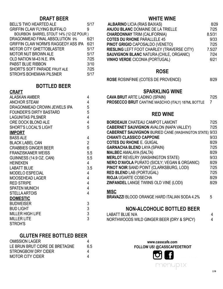 Cass Cafe - Detroit, MI menu_pic