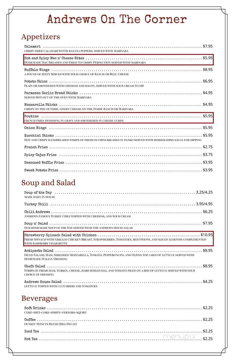 Andrews On The Corner - Detroit, MI menu_pic