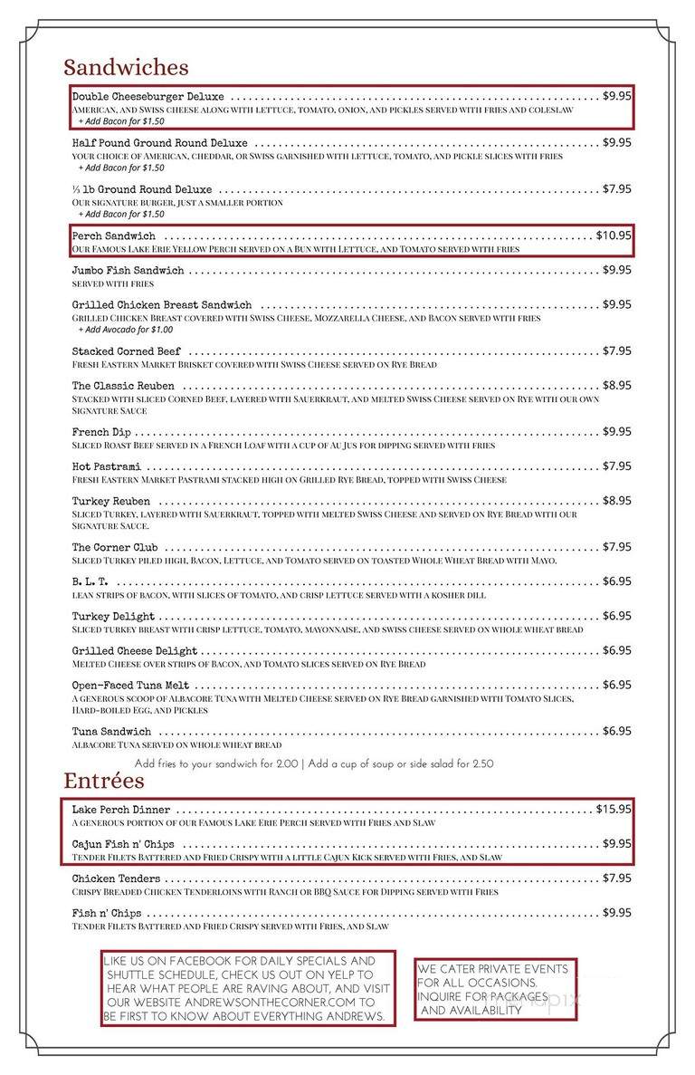 Andrews On The Corner - Detroit, MI menu_pic