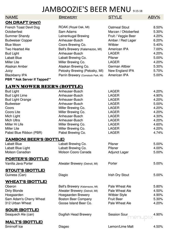 Jamboozies Sports Bar & Grill - Sterling Heights, MI menu_pic