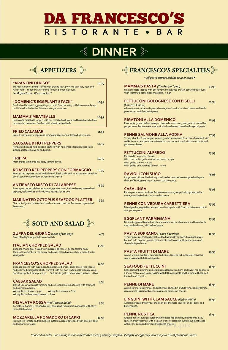 Da Francesco Italian Cuisine - Shelby Township, MI menu_pic