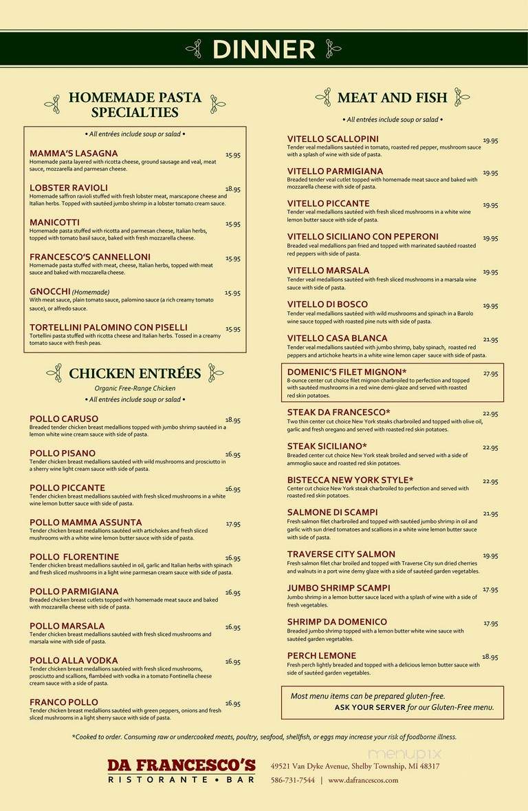Da Francesco Italian Cuisine - Shelby Township, MI menu_pic
