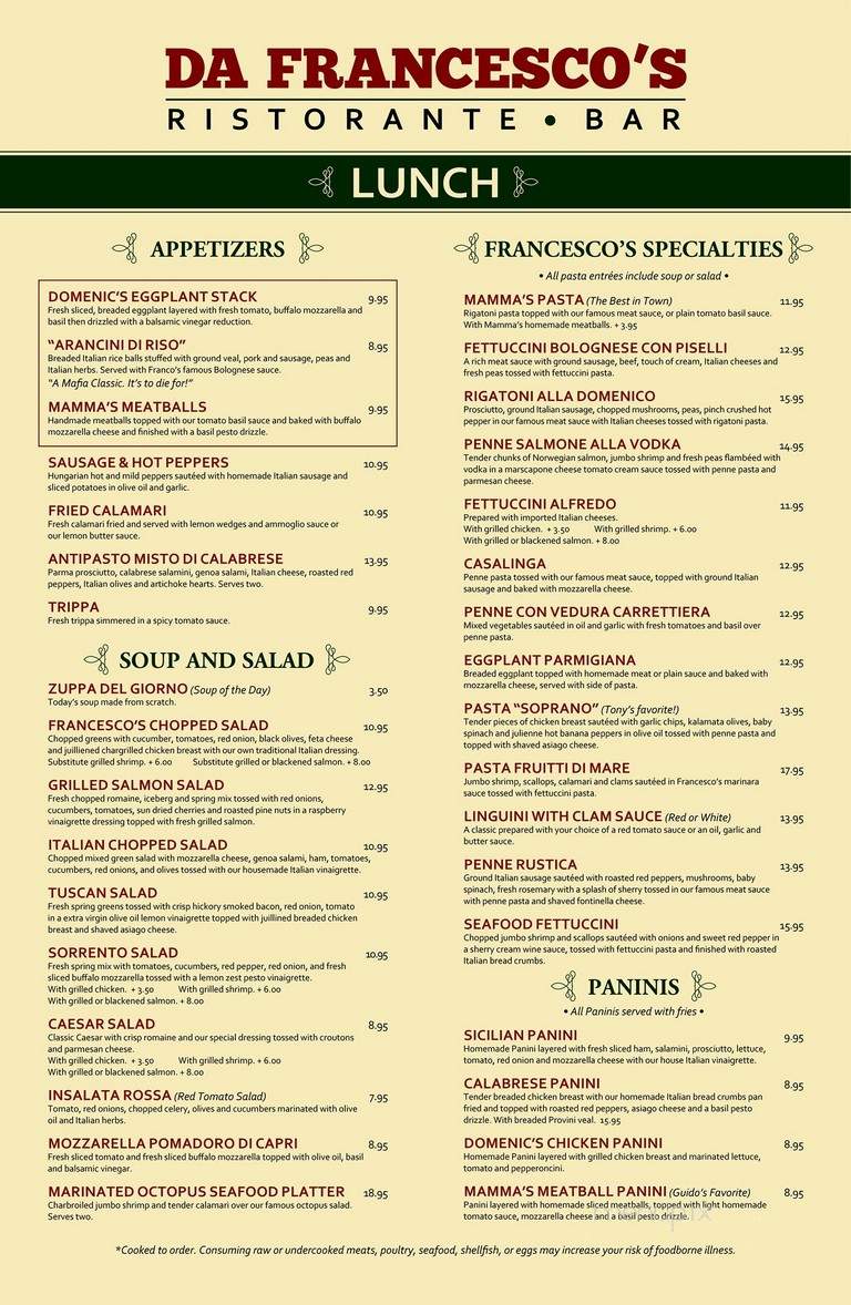Da Francesco Italian Cuisine - Shelby Township, MI menu_pic