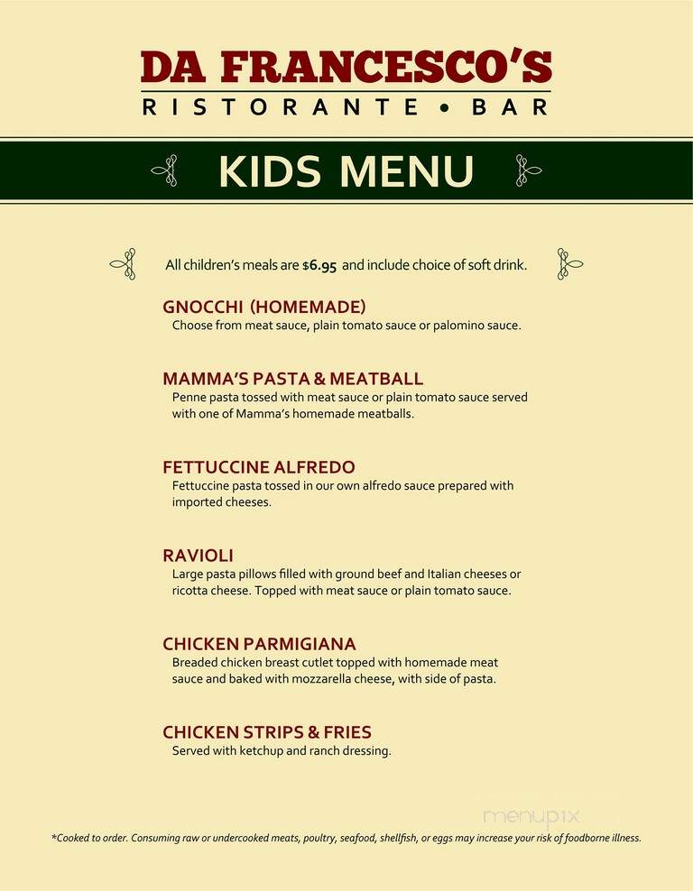 Da Francesco Italian Cuisine - Shelby Township, MI menu_pic