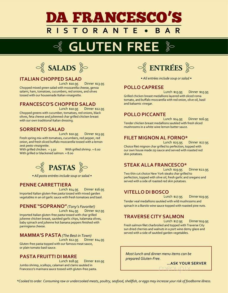 Da Francesco Italian Cuisine - Shelby Township, MI menu_pic