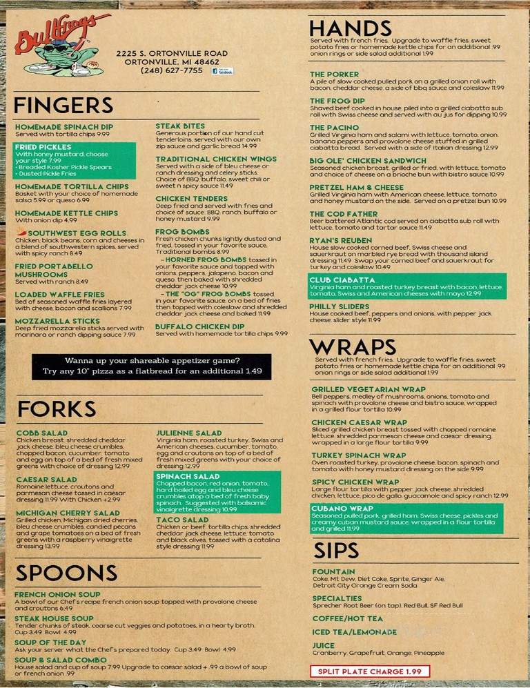 Bullfrogs - Ortonville, MI menu_pic