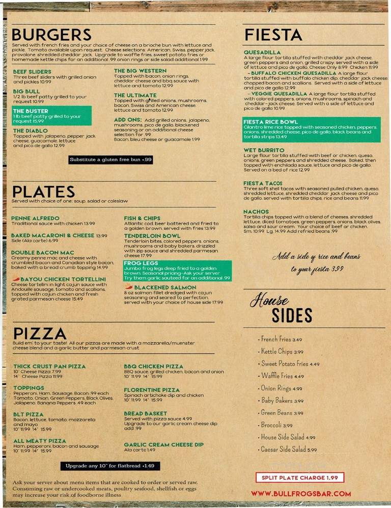 Bullfrogs - Ortonville, MI menu_pic