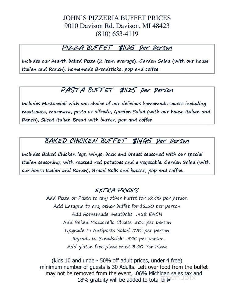 Johns Restaurant & Pizzeria - Davison, MI menu_pic