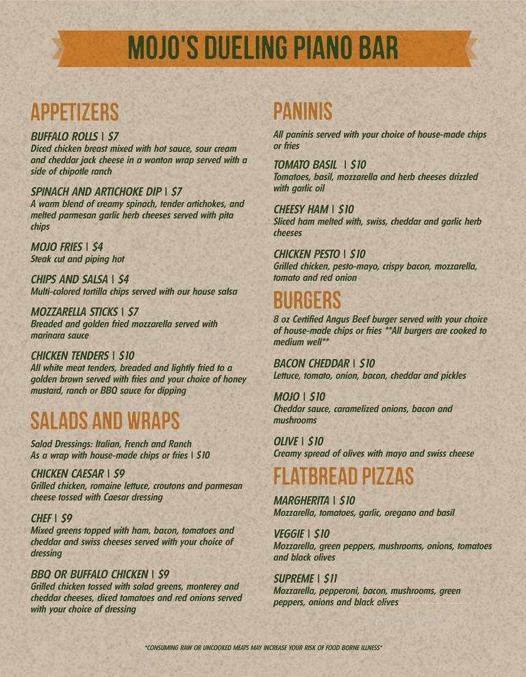 Mojo's Dueling Pianos Bar - Grand Rapids, MI menu_pic