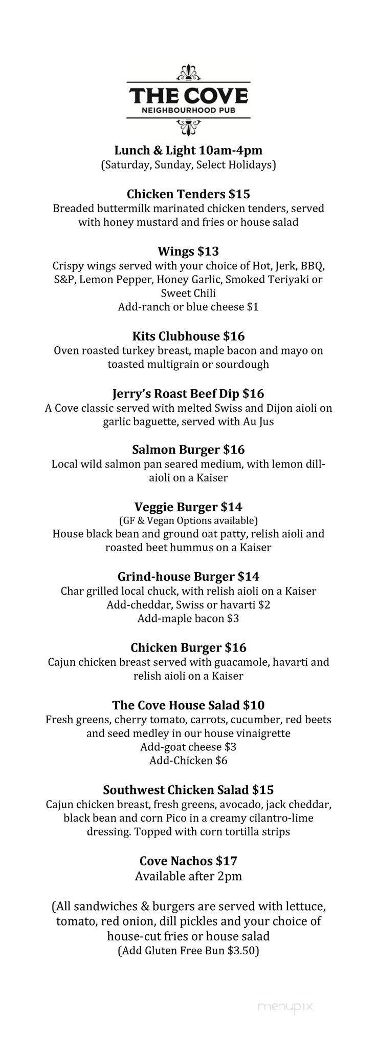 Jeremiah's Neighbourhood Pub - Vancouver, BC menu_pic