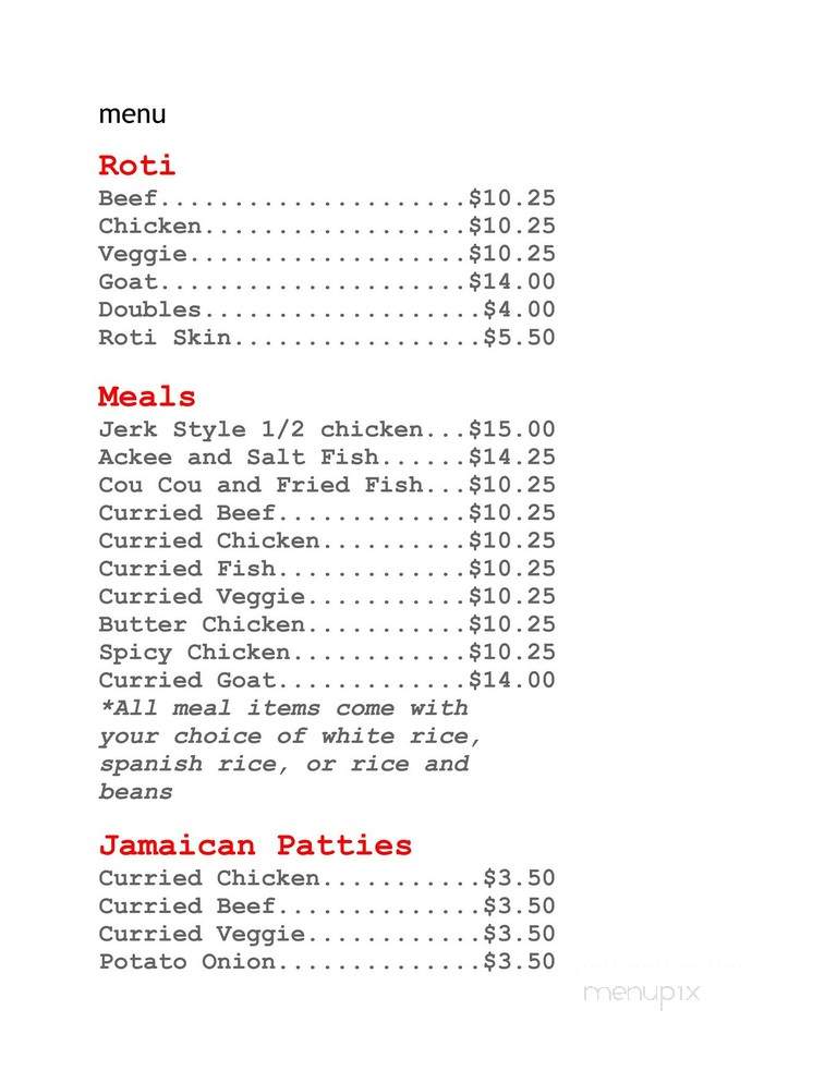Caribbean Village Cafe - Victoria, BC menu_pic