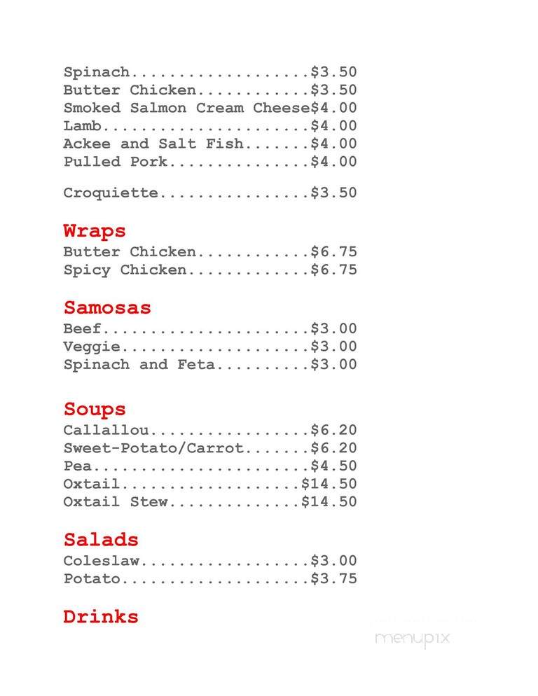 Caribbean Village Cafe - Victoria, BC menu_pic