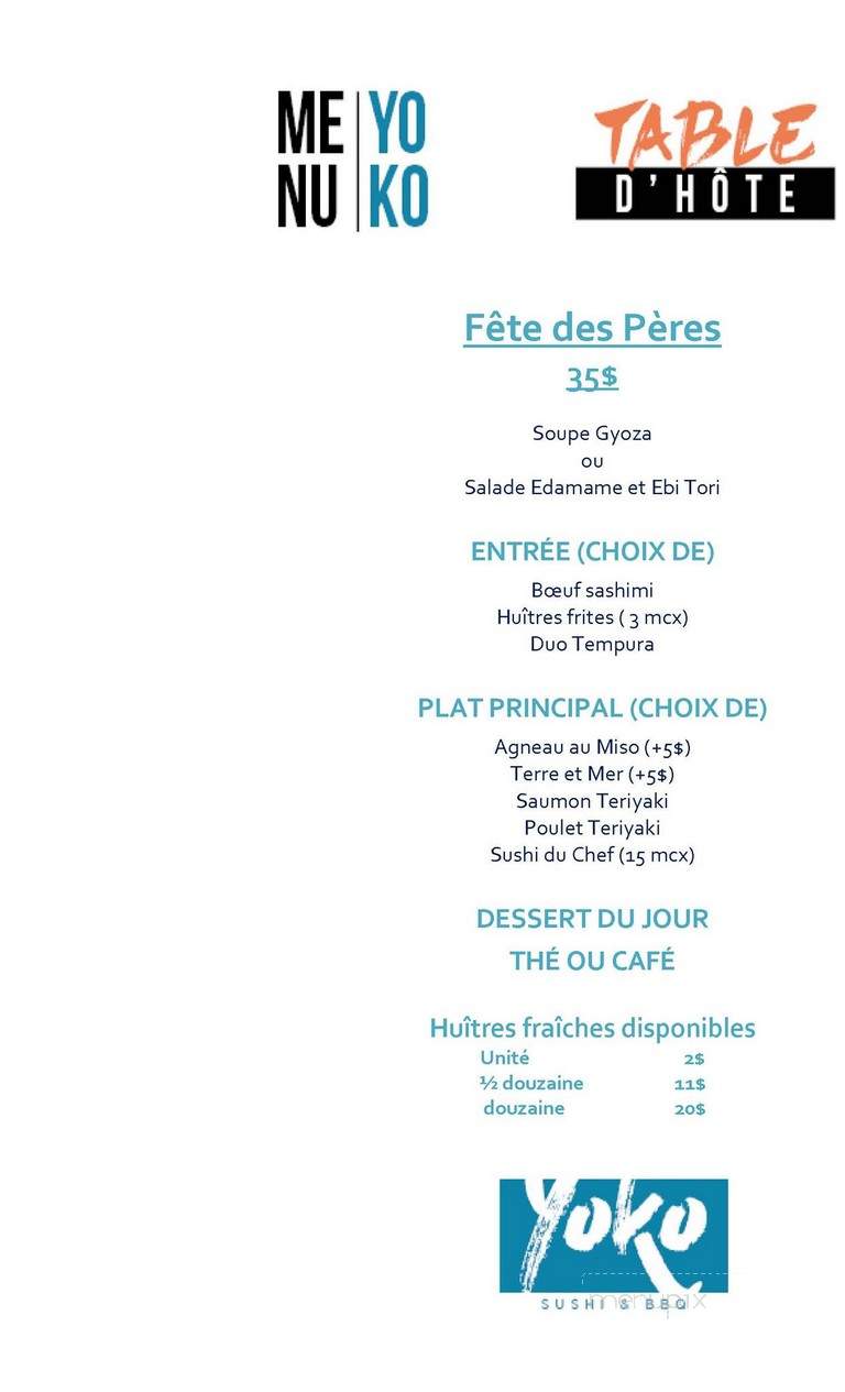Yoko Cuisine Japonaise - Montreal, QC menu_pic