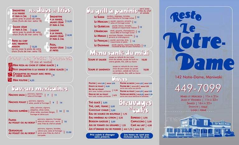 Resto Le Notre-Dame - Maniwaki, QC menu_pic