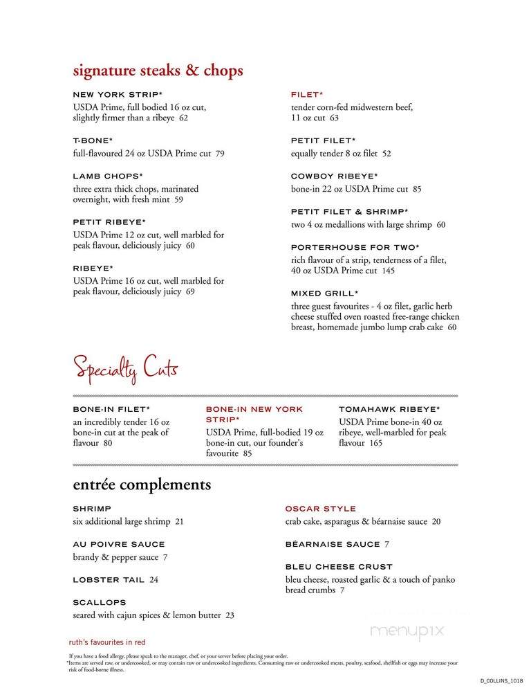 Ruth's Chris Steak House - Calgary, AB menu_pic