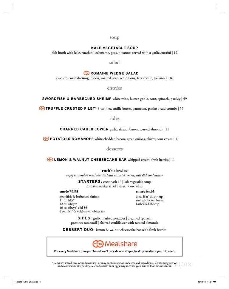 Ruth's Chris Steak House - Calgary, AB menu_pic